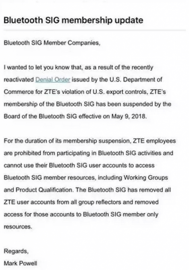 Bluetooth SIG has suspended ZTE’s membership-SemiMedia